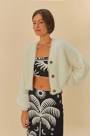 CARDIGAN CURTO PELINHO BRANCO FARM 337367