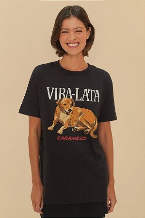 TSHIRT MEDIA VIRA LATA PRETA FARM 340645