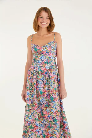 Vestido Cropped Estampado Camponesa