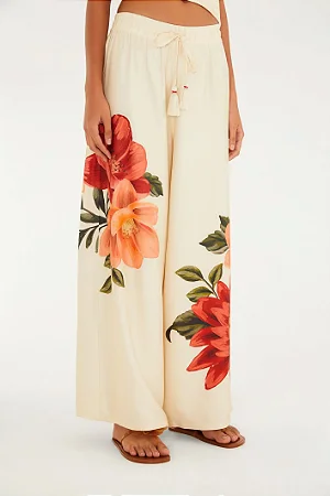 Calça Pantalona Estampada Flor Do Rio
