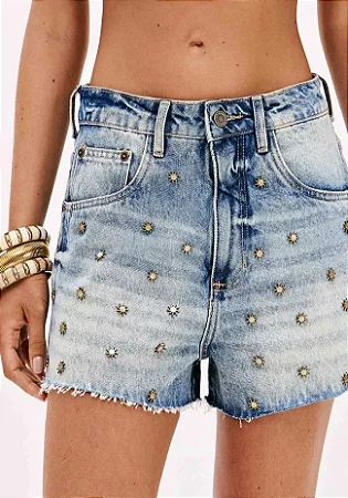 Short Jeans Relaxed Cintura Alta com Aplicações MYFT