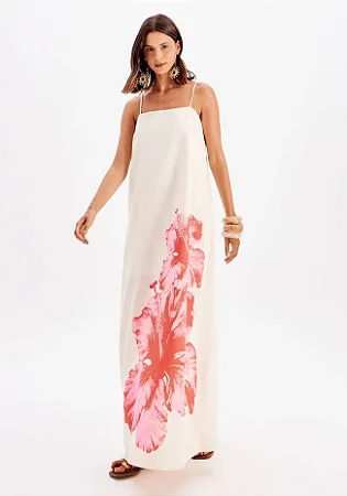 Vestido Super Midi De Alça Com Linho MYFT