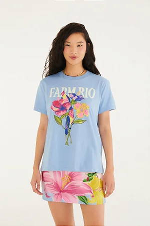 T-Shirt Fit Flores Passarinho Farm Rio 352982