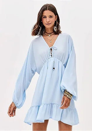VESTIDO CURTO COM AMARRACAO AZUL CLARO MYFT 502VE011821