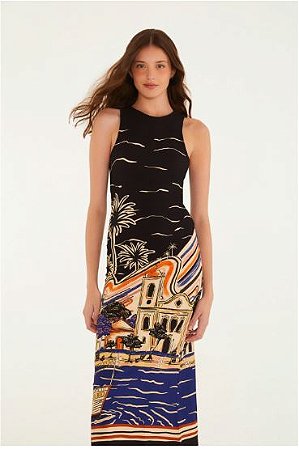 VESTIDO MIDI LENCO PARATY ESTAMPADA FARM 366995