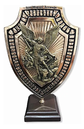 Imagem São Miguel Arcanjo Escudo Adorno Mesa Metal 21cm Base