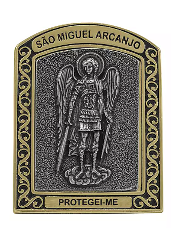 Quadro São Miguel Arcanjo Dourado com Oração 6cm