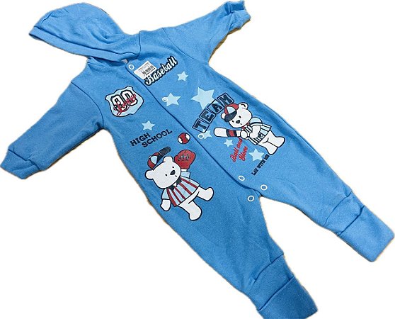 Macacão Bebê malha menino com capuz  pé reversível ref 080