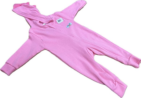 Macacão Bebê malha com capuz menina ref 2141