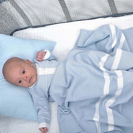 Saída de Maternidade listrado Cia do Neném em Tricot 3 peças Ref: 6059