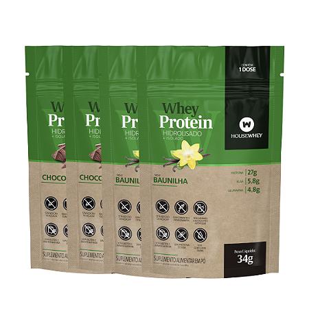 WHEY PROTEIN HIDROLISADO e ISOLADO - CHOCOLATE e BAUNILHA - caixa mista com 15 sachês de 34g