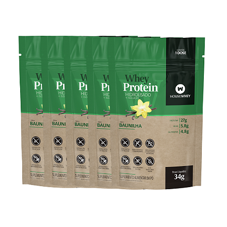 SACHÊ WHEY PROTEIN HIDROLISADO e ISOLADO - BAUNILHA - 34g kit com 5 unidades