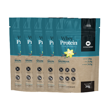 SACHÊ WHEY PROTEIN CONCENTRADO BAUNILHA - 34g kit com 5 unidades