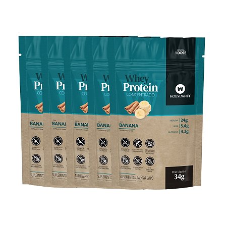 SACHÊ WHEY PROTEIN CONCENTRADO BANANA COM CANELA - 34g kit com 5 unidades