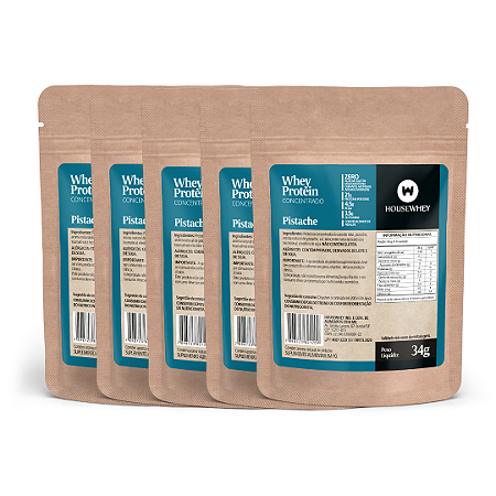 SACHÊ WHEY PROTEIN CONCENTRADO - PISTACHE - 34g kit com 5 unidades