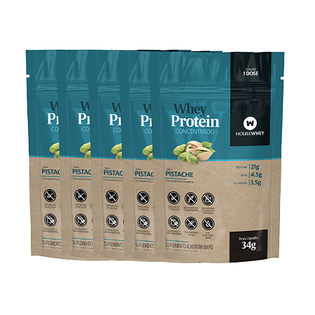 SACHÊ WHEY PROTEIN CONCENTRADO - PISTACHE - 34g kit com 5 unidades