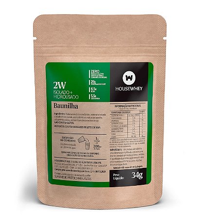 SACHÊ 2W - WHEY PROTEIN ISOLADO E HIDROLISADO BAUNILHA - 34g