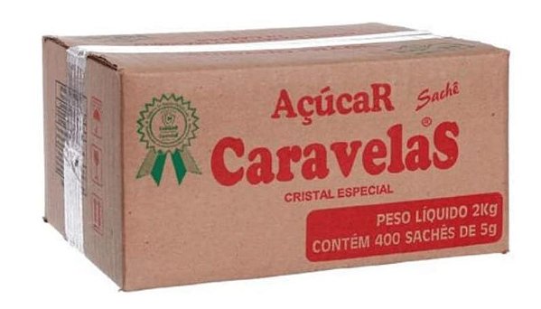 Açúcar Cristal Sachê Caravelas - Caixa com 400 x 5g