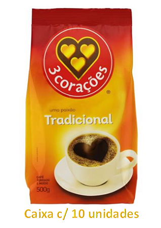 Café Torrado e Moído 3 Corações Tradicional - 500g - 10 unid.