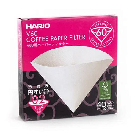 Filtro Branco para Coador Hario V60 Tamanho 02 - 40 unidades