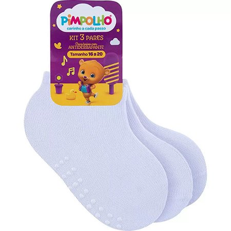 Kit 3 Pares de Meia Branca Pimpolho