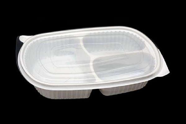 Marmitex de plástico Branca 3 Divisórias PP 33 890ml 150 Unidades