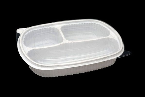 Marmitex de plástico Preta 3 Divisórias PP 33 1080ml 30 Unidades
