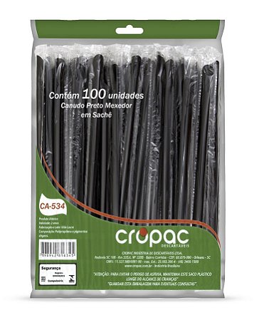 CANUDO MEXEDOR DRINK PRETO BIODEGRADAVEL CROPAC 1200 UNIDADES