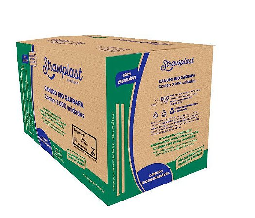 CANUDO BIODEGRADAVEL 24CM STRAWPLAST GARRAFA CX 3000 UNIDADES A GRANEL