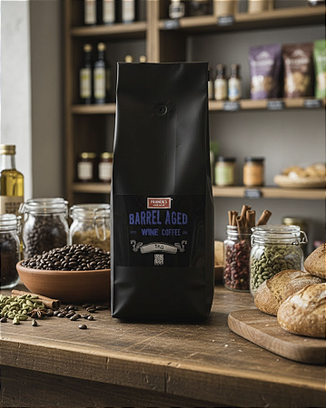 1Kg de café maturado em barril de Shiraz chileno