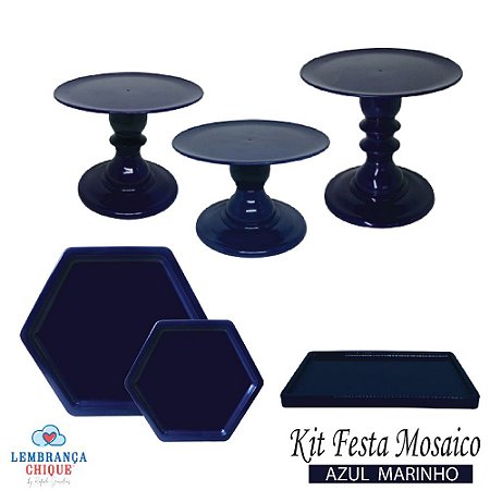 Kit Festa Mosaico Azul Marinho Peças Decorativas Só Boleiras