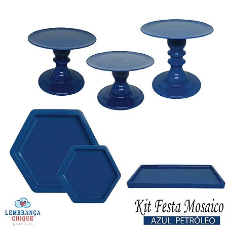 Kit Festa Mosaico Azul Petróleo Peça Decorativa Só Boleiras