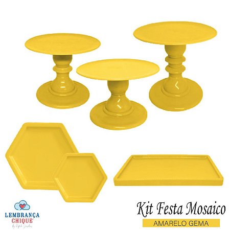 Kit Festa Mosaico Amarelo Gema Peças Decorativas Só Boleiras