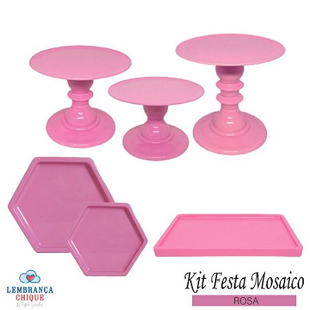 Kit Festa Mosaico Rosa Peças Decorativas Mesa Só Boleiras