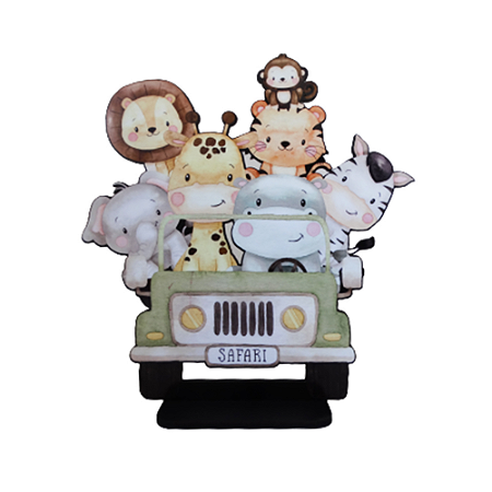 Display Adesivo Decorativo Safari Jeep Com Animais Placa Mdf
