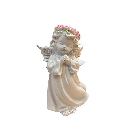 Anjo Resina Flor Rosa Direita Decorativo Batizado