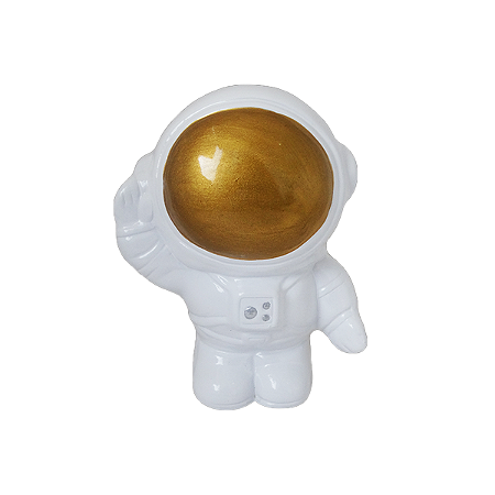 Astronauta Cerâmica Branco Dourado Pequeno Decoração Festa