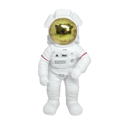Astronauta Resina Branco Frente Capacete Dourado Decorativo