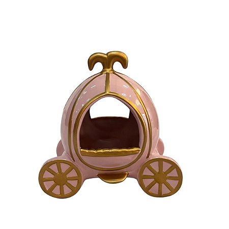 CARRUAGEM CERAMICA DOURADA COM ROSA