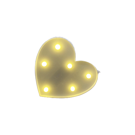 Coração Peq Branco Led Luz Amarela Decorativo Enfeite 15,5CM