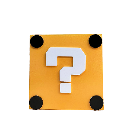 Cubo MDF Interrogação Amarelo Decorativo Festa Games