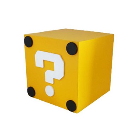 Cubo MDF Interrogação Amarelo Decorativo Festa Games