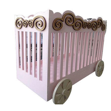 Jaula Circo Rosa Bebê Rodas Bege Decoração Festa MDF