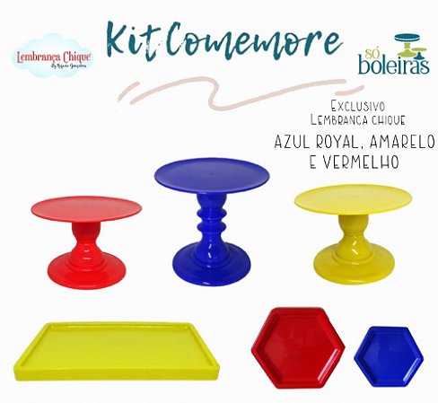 KIT COMEMORE SO BOLEIRAS AZUL ROYAL/VERMELHO/AMARELO GEMA