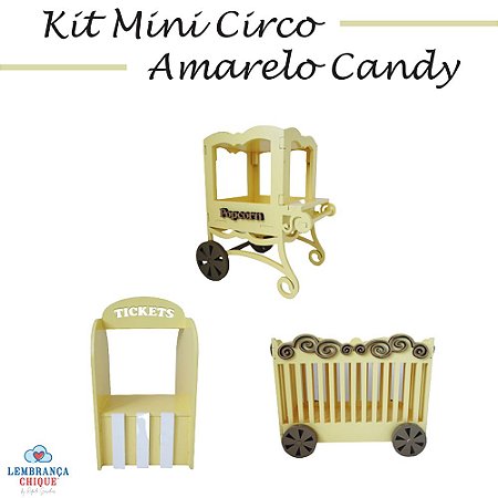 Kit Mini Circo Decorativo Para Festa Amarelo Candy 3 Peças