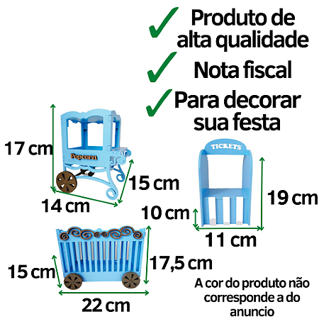 Kit Mini Circo Decoração Para Festa Rosa Bebê Mdf 3 Peças