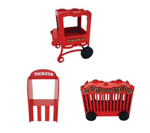 Kit Mini Circo Decoração Para Festa Vermelho MDF 3 Peças