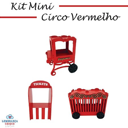 Kit Mini Circo Decoração Para Festa Vermelho MDF 3 Peças