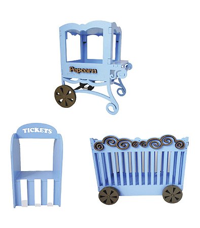 Kit Mini Circo Decoração Para Festa Azul Bebê Mdf 3 Peças