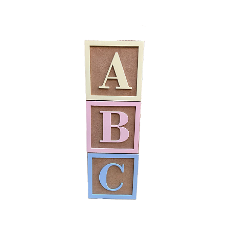 Trio Cubos Mdf ABC 10x10 Candy Color Decorativo Festa Letras